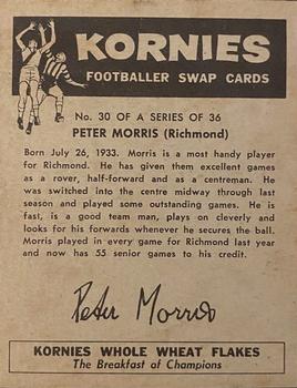 1959 Kornies VFL Footballer Swap Cards #30 Peter Morris Back
